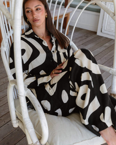 KENI Sleepwear Bright Eyes linen long sleeve shirt - makes for perfect lounging paired with matching pants or styled with jeans, shorts or skirts