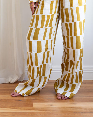 Close up of Pebbles long linen pants ultra comfortable