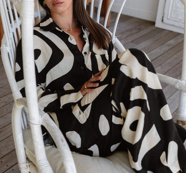 KENI Sleepwear Bright Eyes linen long sleeve shirt - makes for perfect lounging paired with matching pants or styled with jeans, shorts or skirts