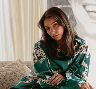 Tigris Green Silk Shirt with relaxed silhouette and matte velvety finish